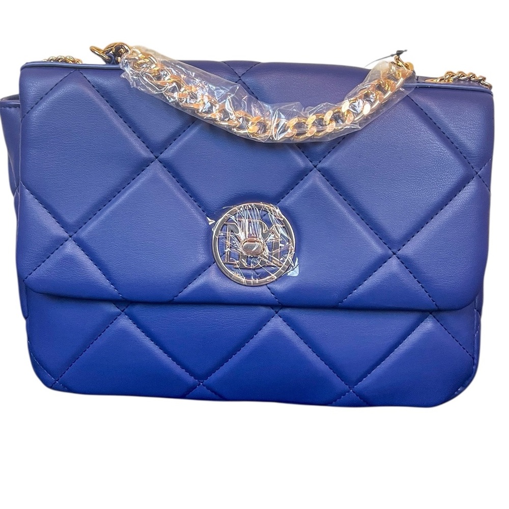 Badgley Mischka Blue Quilted Chain Shoulder Bag NWT Vegan Leather